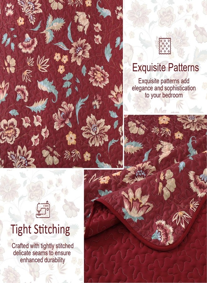 Cottolester Floral Quilt Set King，Red Floral Bedspread Coverlet Bedding,Soft Lightweight Spring Summer Farmhouse Plant Bed Cover Sets for All Season104 x90 - Image 4