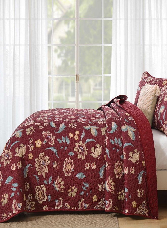 Cottolester Floral Quilt Set King，Red Floral Bedspread Coverlet Bedding,Soft Lightweight Spring Summer Farmhouse Plant Bed Cover Sets for All Season104 x90 - Image 3