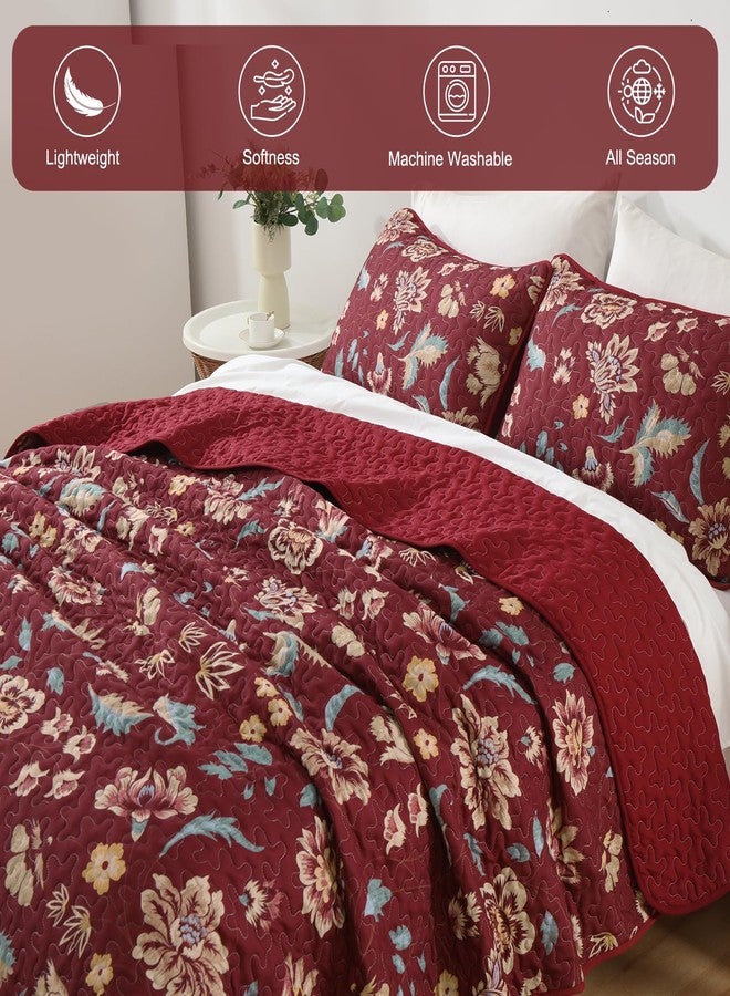 Cottolester Floral Quilt Set King，Red Floral Bedspread Coverlet Bedding,Soft Lightweight Spring Summer Farmhouse Plant Bed Cover Sets for All Season104 x90 - Image 5