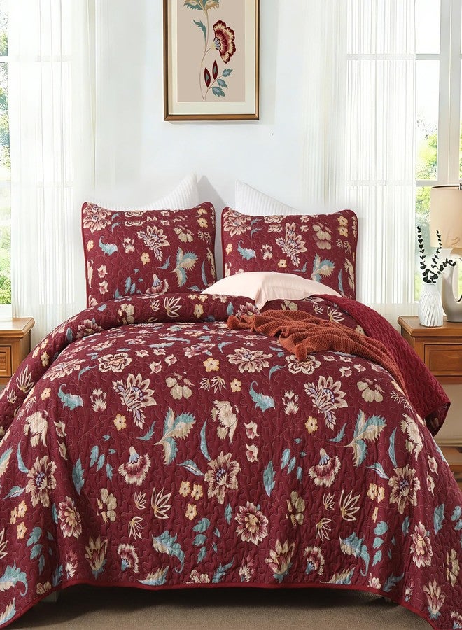 Cottolester Floral Quilt Set King，Red Floral Bedspread Coverlet Bedding,Soft Lightweight Spring Summer Farmhouse Plant Bed Cover Sets for All Season104 x90 - Image 1