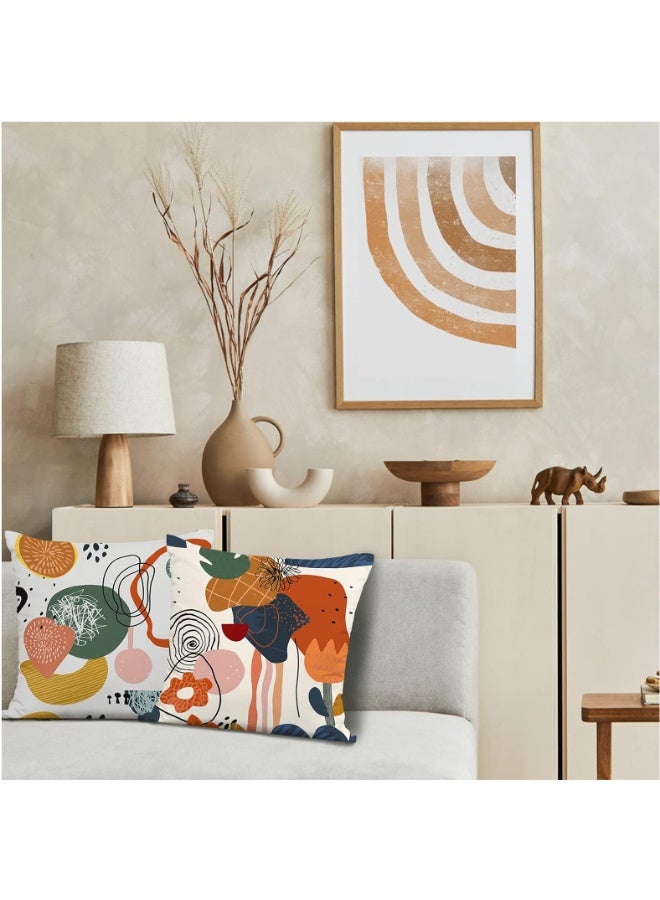 4 Pcs Mid Century Modern Abstract Throw Pillow Covers 45x45 cm - Colorful Boho Floral Geometric Minimalist Pillowcases for Couch Sofa Outdoor Decor - Image 5