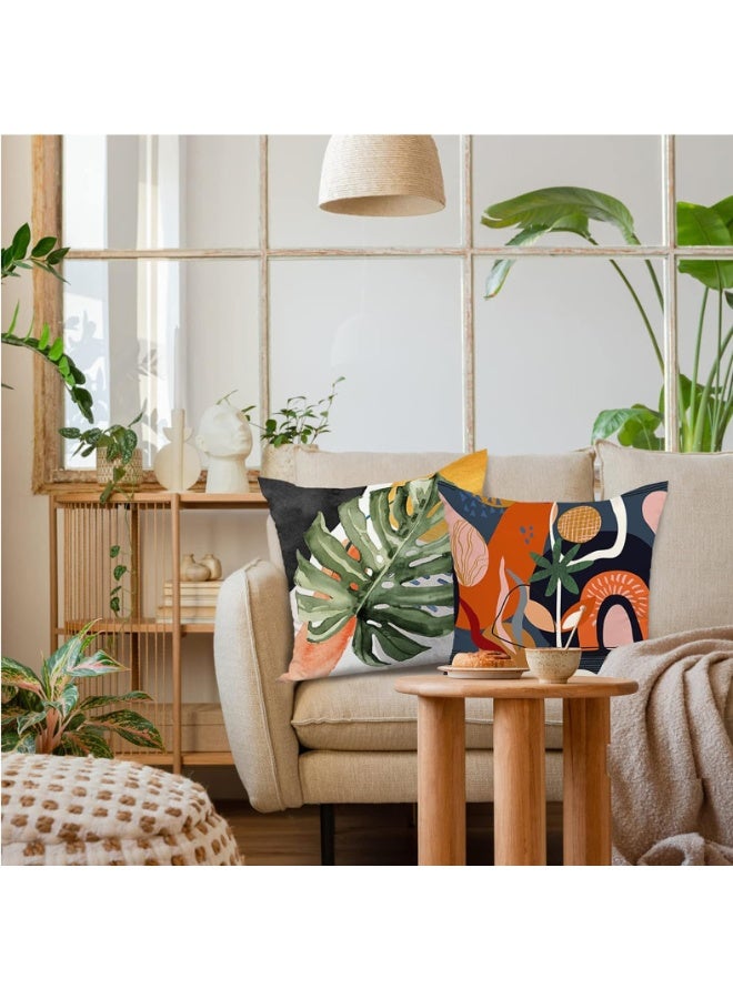 4 Pcs Mid Century Modern Abstract Throw Pillow Covers 45x45 cm - Colorful Boho Floral Geometric Minimalist Pillowcases for Couch Sofa Outdoor Decor - Image 4