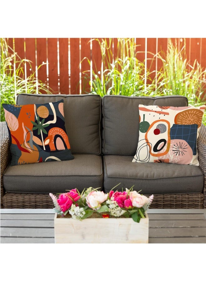 4 Pcs Mid Century Modern Abstract Throw Pillow Covers 45x45 cm - Colorful Boho Floral Geometric Minimalist Pillowcases for Couch Sofa Outdoor Decor - Image 3