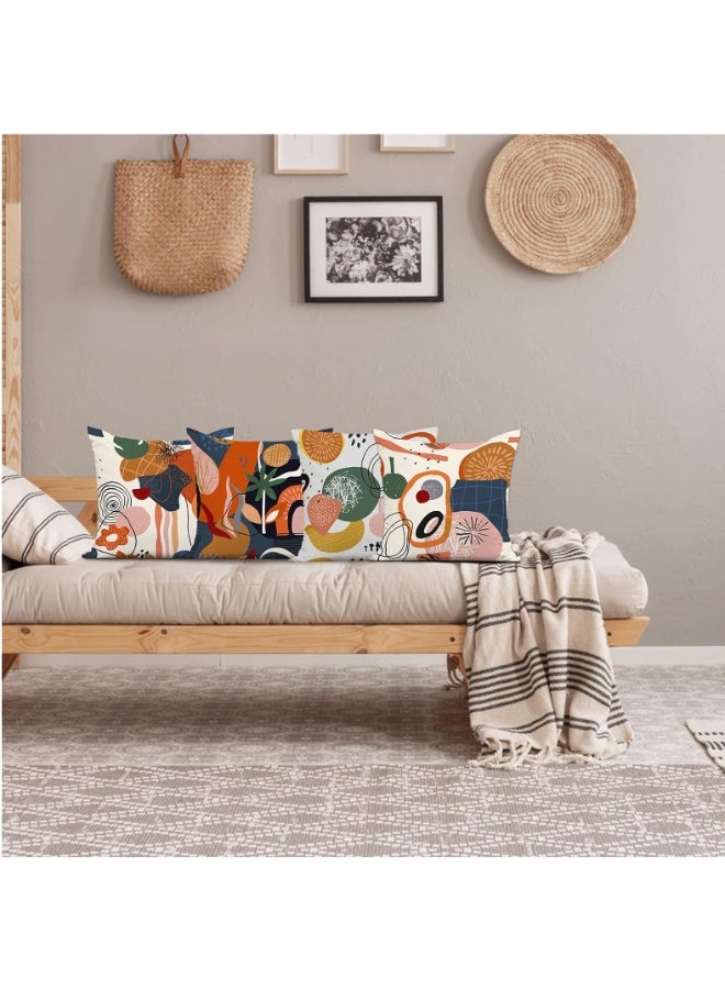 4 Pcs Mid Century Modern Abstract Throw Pillow Covers 45x45 cm - Colorful Boho Floral Geometric Minimalist Pillowcases for Couch Sofa Outdoor Decor - Image 2
