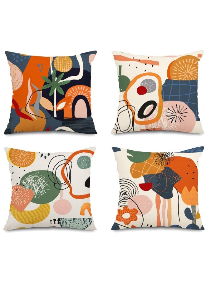 4 Pcs Mid Century Modern Abstract Throw Pillow Covers 45x45 cm - Colorful Boho Floral Geometric Minimalist Pillowcases for Couch Sofa Outdoor Decor - Image 1