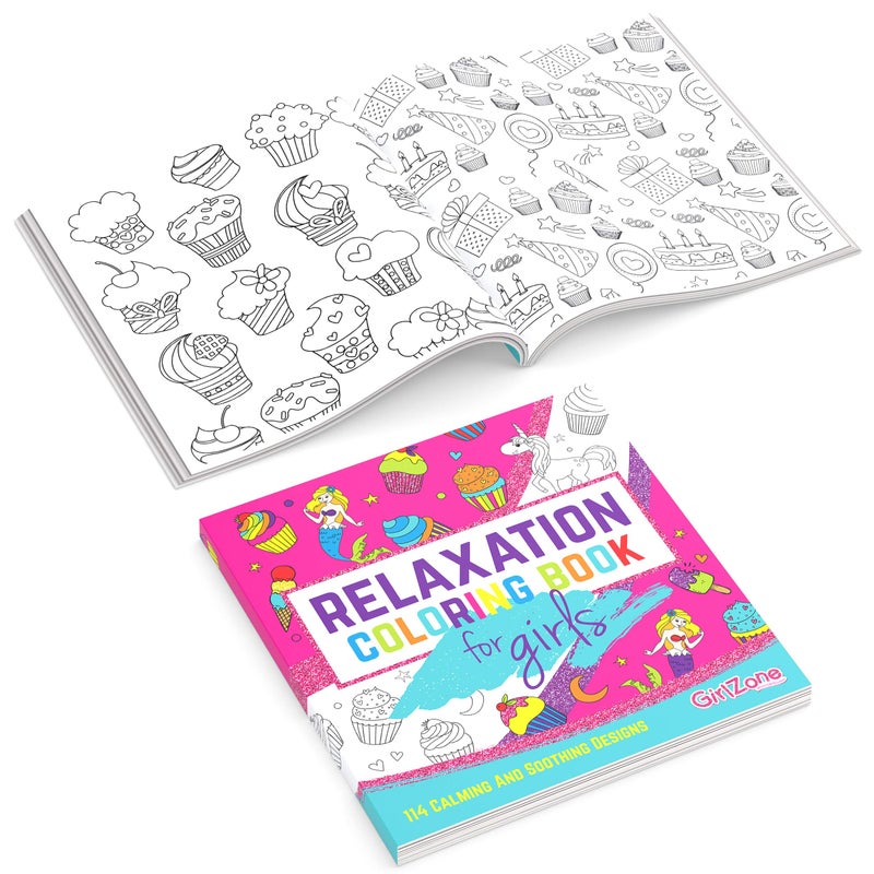 GirlZone Relaxation Coloring Book for Kids Ages 4+, Arts and Crafts Unicorn Coloring Books with 114 Fun Designs Like Cupcakes, Mermaids and Sea Animals for Teen Girls - Image 2