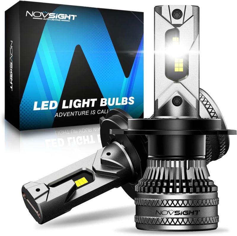 NOVSIGHT H4 LED Headlight Bulbs - 45000LM 200W H4 Headlight Bulbs with Fan, 6500K Cool White Brightness 9003 LED Halogen Replacement Conversion Kits, IP68 Waterproof, Pack of 2 - Image 1