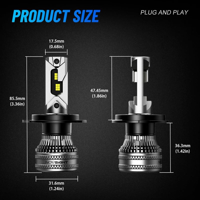NOVSIGHT H4 LED Headlight Bulbs - 45000LM 200W H4 Headlight Bulbs with Fan, 6500K Cool White Brightness 9003 LED Halogen Replacement Conversion Kits, IP68 Waterproof, Pack of 2 - Image 5