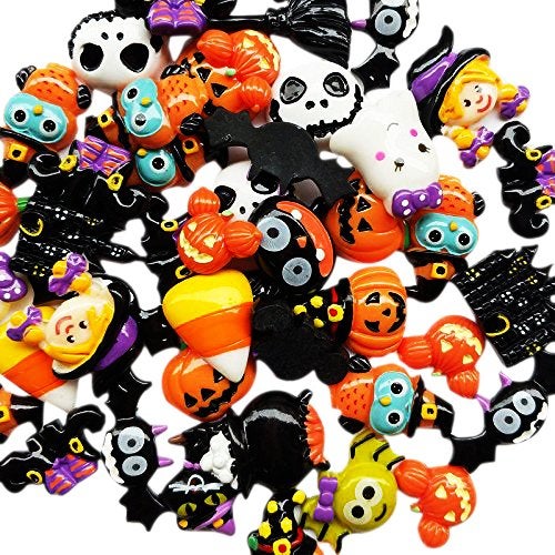 Chenkou Craft Random 20pcs Mix Lots Resin Flatback Flat Back Halloween Craft Embellishment Wizard Pumpkin Lantern Ghost Spider Skull Castle+Clear Box (20) - Image 1