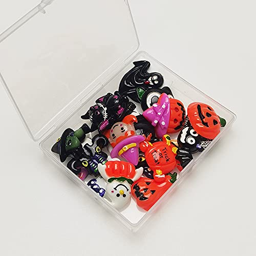 Chenkou Craft Random 20pcs Mix Lots Resin Flatback Flat Back Halloween Craft Embellishment Wizard Pumpkin Lantern Ghost Spider Skull Castle+Clear Box (20) - Image 4