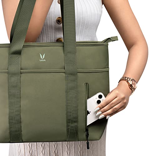 VAYA Essential Tote Bags for Women, Made Of Polyester Lightweight Handbags, Multipurpose Hand Bag for Work, Travel & Everyday Use, Comes with Detachable External Pouch, Color-Safari Green - Image 2