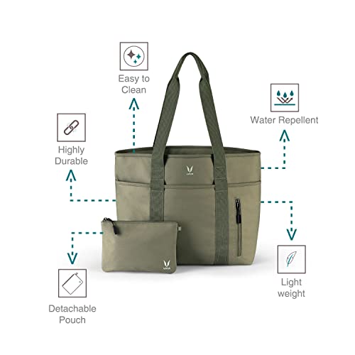 VAYA Essential Tote Bags for Women, Made Of Polyester Lightweight Handbags, Multipurpose Hand Bag for Work, Travel & Everyday Use, Comes with Detachable External Pouch, Color-Safari Green - Image 3