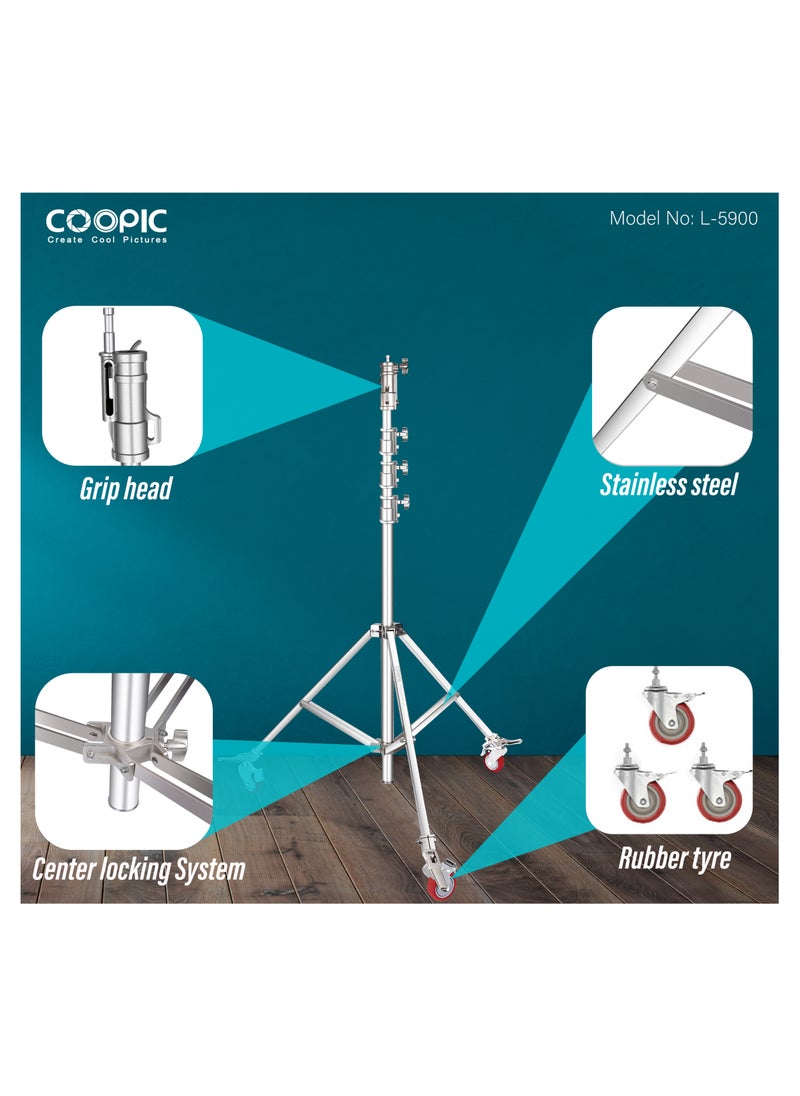 Coopic COOPIC Photo Studio Wheeled Roller Heavy Duty Stainless Steel Light Stand, Detachable Wheels with Adjustable 1 Leg and Adjustable Height maximum up to 465cm used for Soft box, Moonlight and Other  - Image 5