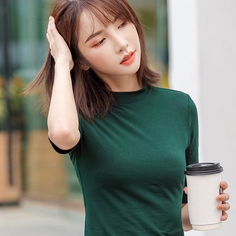 Fashion Women'S Bottoming Shirt Women'S Small High Collar Sleeve Slim Women'S Cotton T-Shirt Women A Generation Of Hair - Image 3