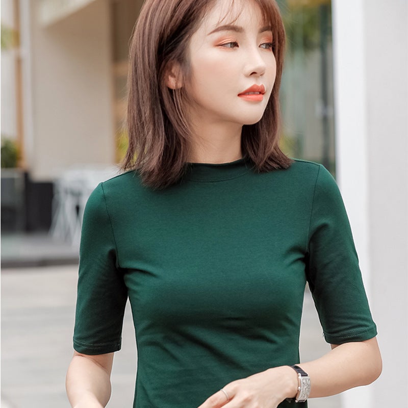 Fashion Women'S Bottoming Shirt Women'S Small High Collar Sleeve Slim Women'S Cotton T-Shirt Women A Generation Of Hair - Image 2