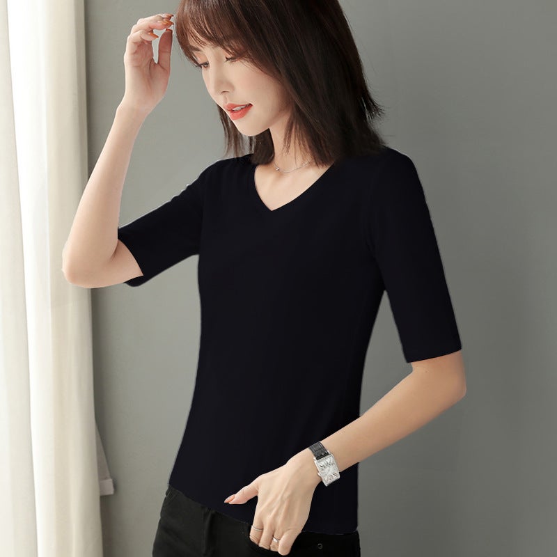 Fashion Women'S Bottoming Shirt Women'S Small High Collar Sleeve Slim Women'S Cotton T-Shirt Women A Generation Of Hair - Image 1
