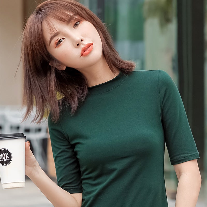 Fashion Women'S Bottoming Shirt Women'S Small High Collar Sleeve Slim Women'S Cotton T-Shirt Women A Generation Of Hair - Image 5