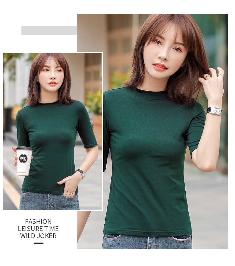 Fashion Women'S Bottoming Shirt Women'S Small High Collar Sleeve Slim Women'S Cotton T-Shirt Women A Generation Of Hair - Image 4