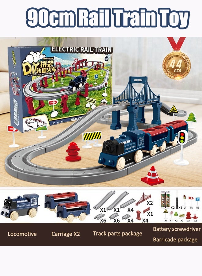 90cm electric rail train playset Electric high-speed rail train toys Assemble the rail train set Model train toys Train toys with tracks Birthday present Toys for boys(blue) - Image 1