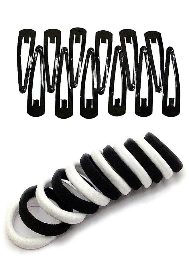 تايني ديل مجموعة إكسسوارات شعر صغيرة للنساء والفتيات - عبوة من 24 قطعة | 12 ربطة شعر مطاطية قوية + 12 مشبك شعر متين | ربطات شعر ومشابك للاستخدام اليومي لتسريحات شعر أنيقة - أسود وأبيض - Image 2