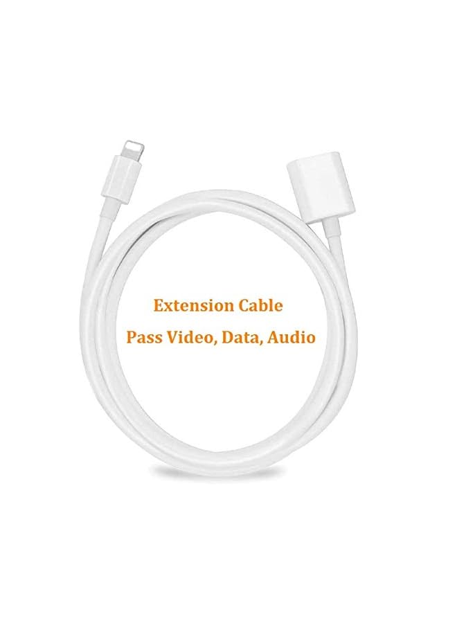 Charger Extension Cable For Iphone Ipad Extender Dock Cable For Male To Female Cable Extension Adapter Pass Video Data Audio 6.6Ft 1M*2 White