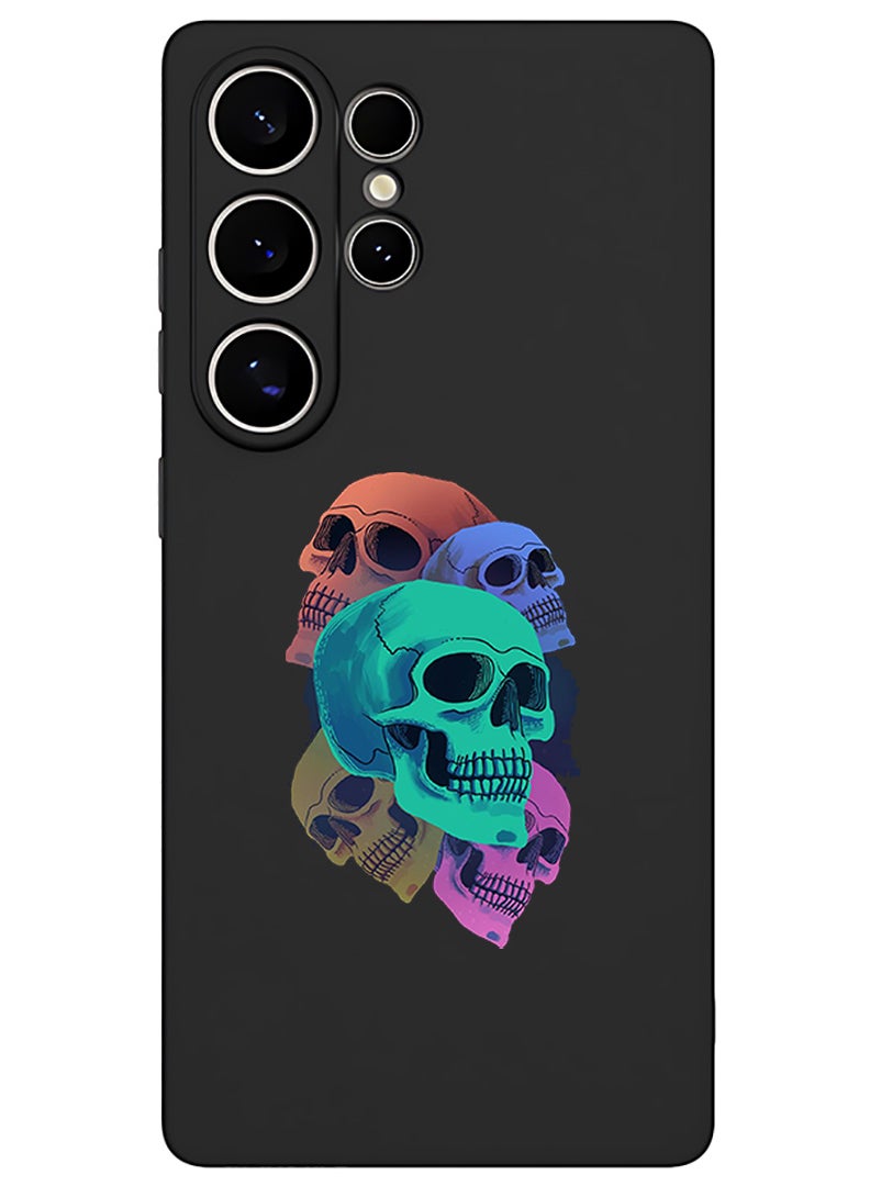 Theodor Protective Slim Fit Case Liquid Silicone Cover with Full Body Protection Anti-Scratch Shockproof Case For Samsung Galaxy S25 Ultra (Black) - Colourful Skull - Image 1