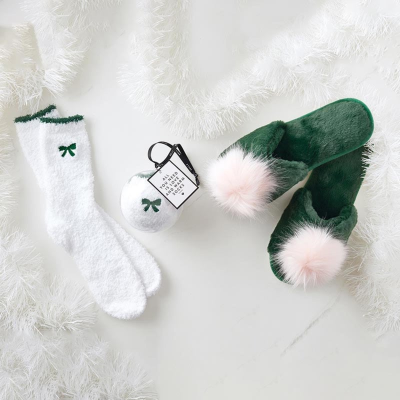 Bella Sleep + Spa Women's Slippers - Soft Plush Luxury House Shoes with Cute Fuzzy Pom-Pom Accent, Open Toe Emerald Green & Pink, Large (US 9-10) - Image 5