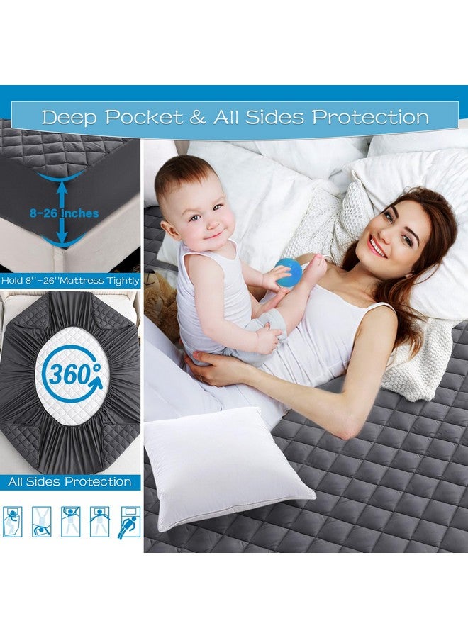 GRT GRT King Size Grey Quilted Fitted Mattress Pad, 100% Waterproof Breathable Mattress Protector, Noiseless Hollow Cotton Mattress Topper, Fitted 8"-26" Deep, Dust Proof  - Image 4