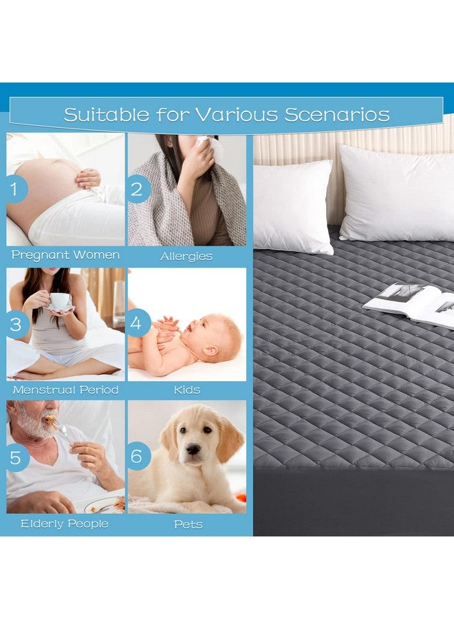 GRT GRT King Size Grey Quilted Fitted Mattress Pad, 100% Waterproof Breathable Mattress Protector, Noiseless Hollow Cotton Mattress Topper, Fitted 8"-26" Deep, Dust Proof  - Image 5