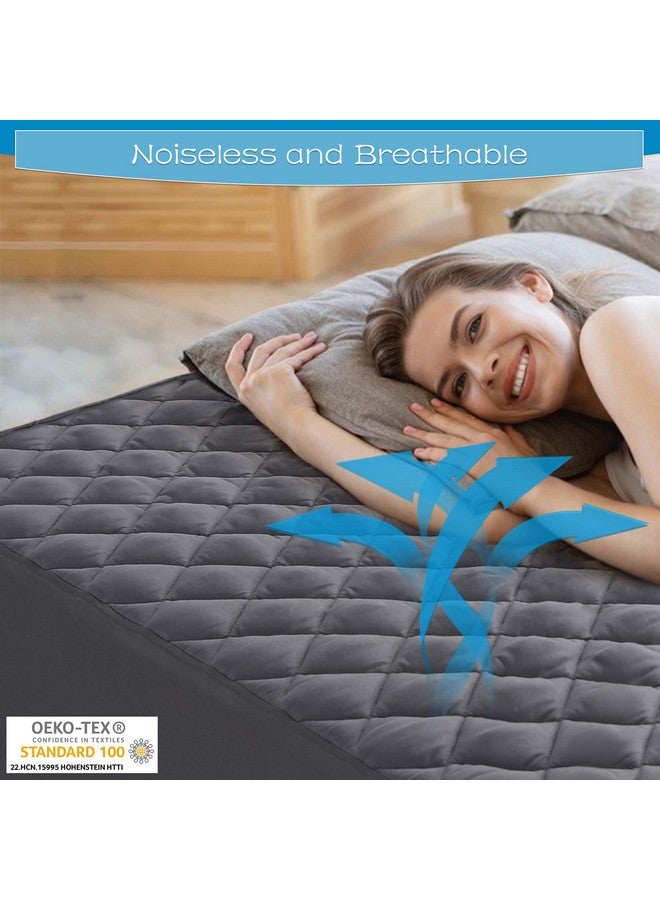 GRT GRT King Size Grey Quilted Fitted Mattress Pad, 100% Waterproof Breathable Mattress Protector, Noiseless Hollow Cotton Mattress Topper, Fitted 8"-26" Deep, Dust Proof  - Image 3