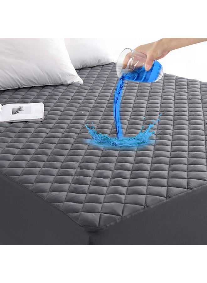GRT GRT King Size Grey Quilted Fitted Mattress Pad, 100% Waterproof Breathable Mattress Protector, Noiseless Hollow Cotton Mattress Topper, Fitted 8"-26" Deep, Dust Proof  - Image 1