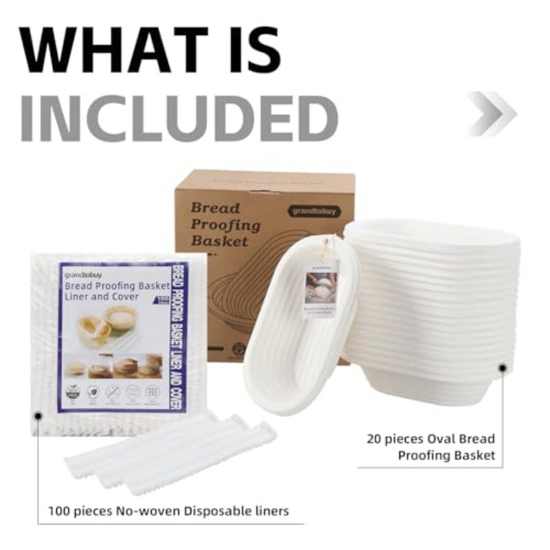11inch Oval Pulp Sourdough Banneton Bread Proofing Basket Set 20 Bread Baking Supplies with 100pcs Disposable Non-Woven Liners for Professional and Homemade Artisan Bread - Image 2