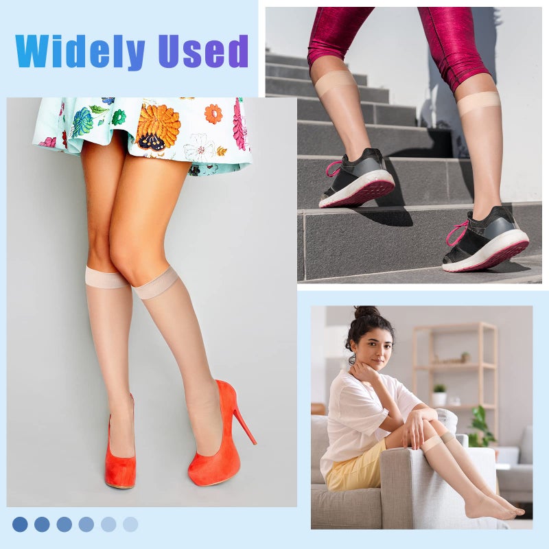 Shellwei 3 Pairs Sheer Compression Socks 20-30 Mmhg Knee High Compression Stockings Support Hose for Women(Medium,Nude) - Image 3
