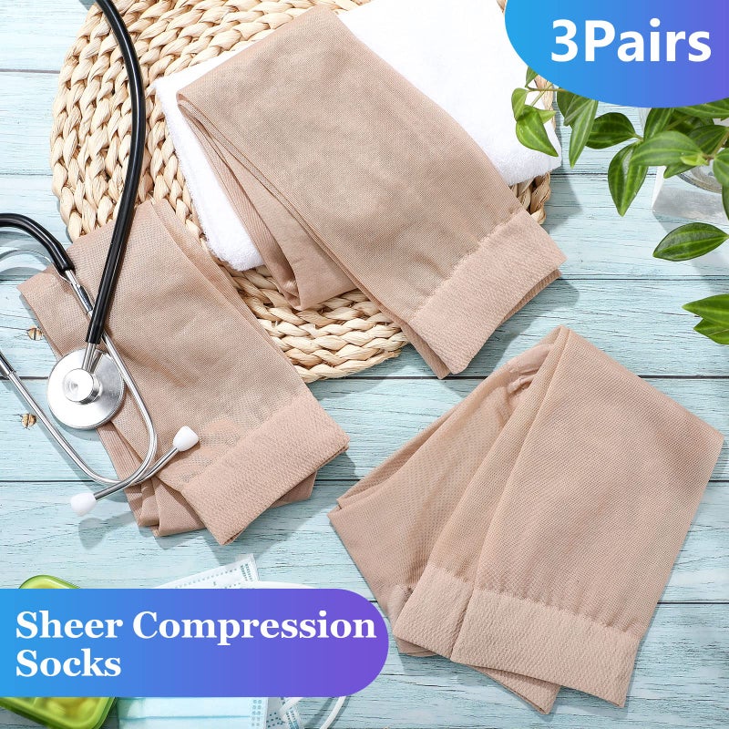 Shellwei 3 Pairs Sheer Compression Socks 20-30 Mmhg Knee High Compression Stockings Support Hose for Women(Medium,Nude) - Image 2