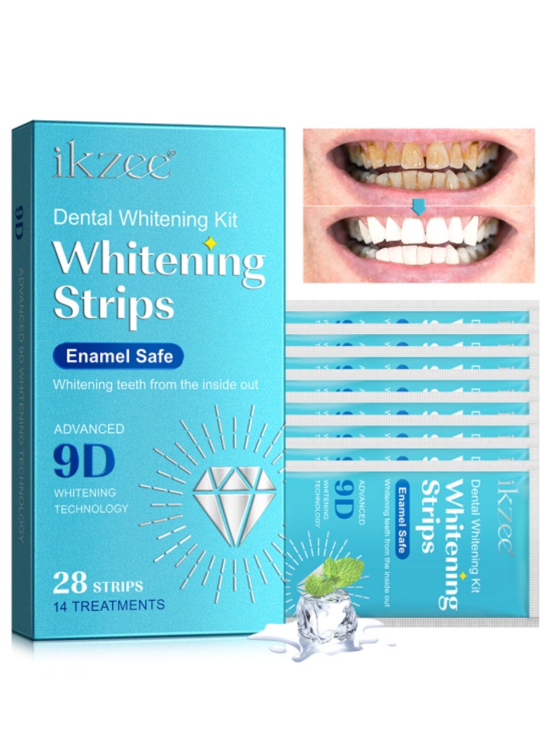 IKZEE 28pcs 9D Teeth Whitening Strips Upgraded Teeth Whitener Strips Enamel Safe Sensitive Teeth Whitening Individual Strips Gel Teeth Cleaning Strips for Fast Remove Yellowing Tooth Strips - Image 1