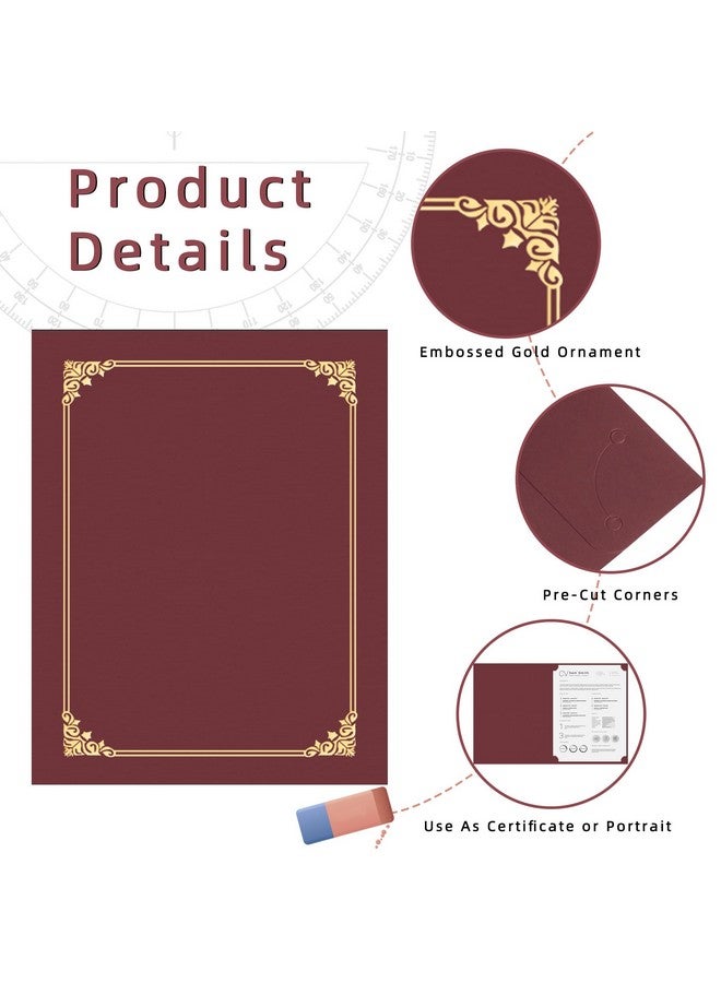 هاوتوكو 10 عبوات من حاملي الشهادات، حاملي دبلوم بورجوندي، أغطية جوائز المستندات، مجلدات الشهادات مع حدود من رقائق الذهب لحجم الحروف 8.5X11 - Image 3