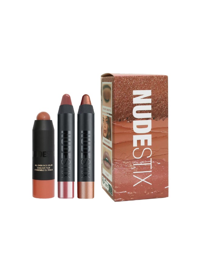 NUDESTIX مجموعة نودستكس سون كيسد نودز المصغرة 3 قطع من كريم أحمر الخدود و برونزر و لامع للشفاه للسفر متعددة الاستخدامات مكياج نباتي لمظهر مشرق شاطئي - Image 3