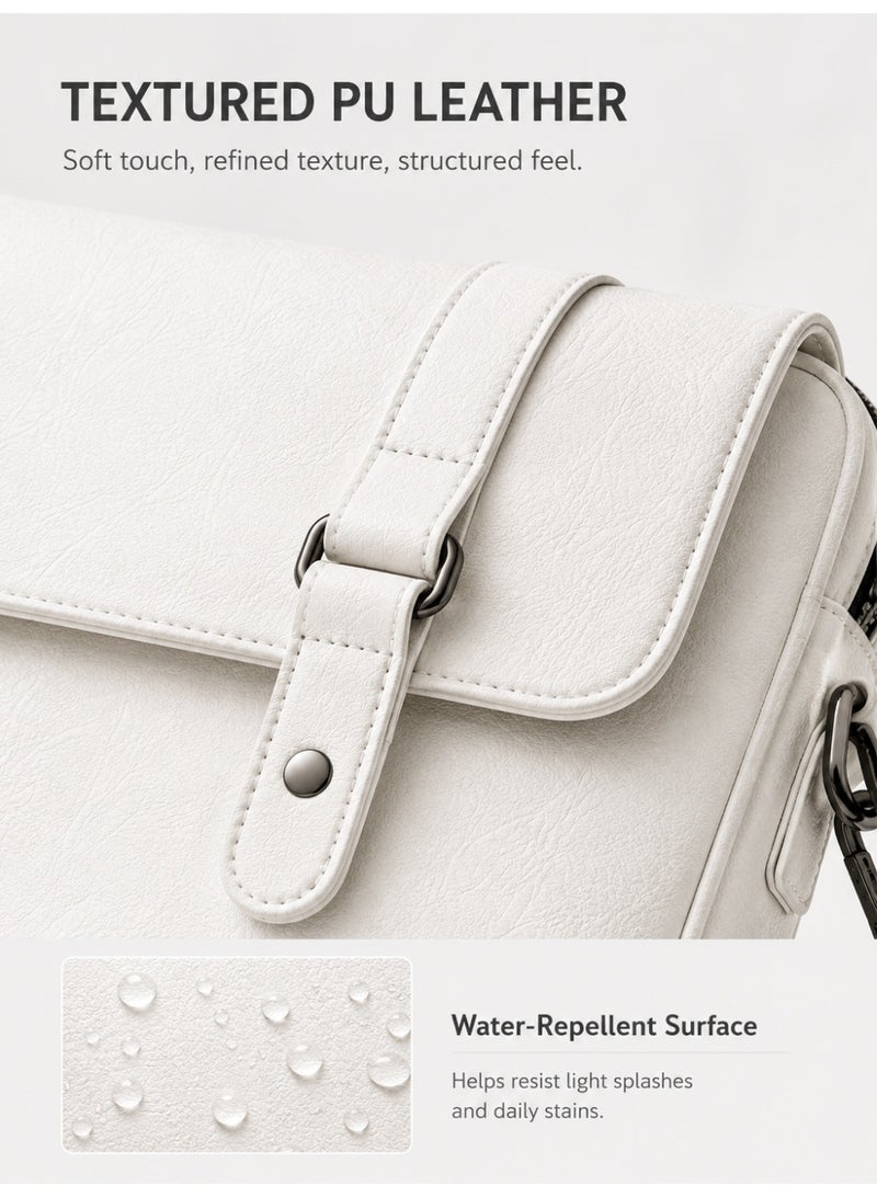 Wisalia Laptop Bag for Men and Women 14 Inch, PU Leather Computer Briefcase, Water Resistant Office Bag, Business Casual Shoulder Bag with Top Handle for Work, Travel and Daily Commute, White - Image 4