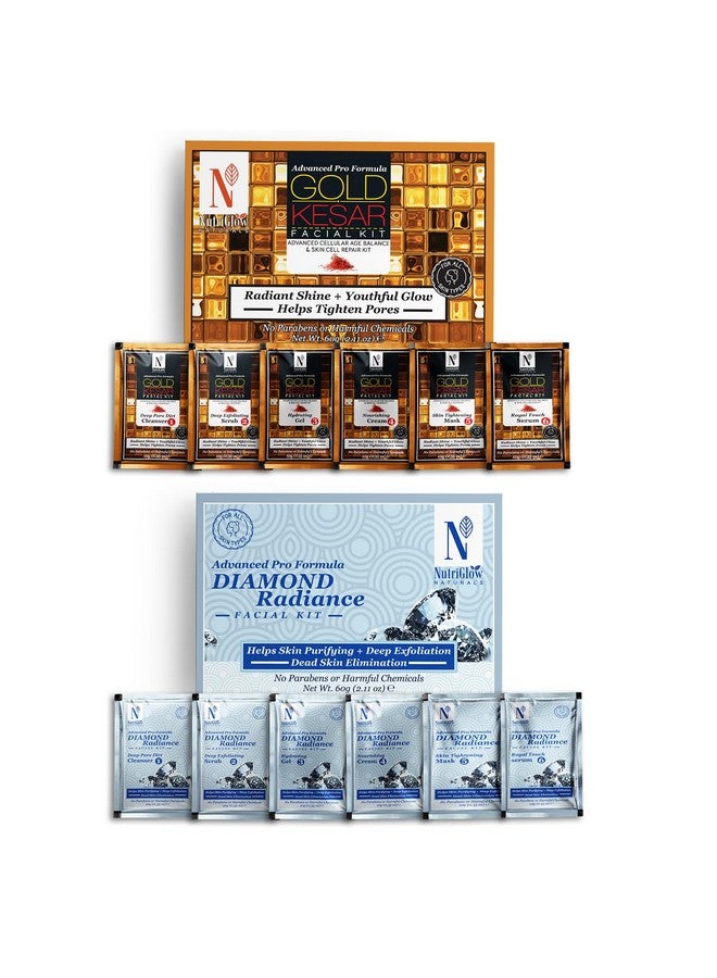 NUTRIGLOW مجموعة الوجه المتقدمة من نوتري جلو الطبيعية مع الذهب والكُسْر والماس لتنقية البشرة، التقشير العميق وإزالة الجلد الميت - 60 جرام لكل منها 2 × 60 جرام - Image 1
