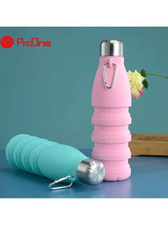 ProOne ProOne Collapsible Water Bottle, Reuseable BPA Free Silicone Foldable Water Bottles for Travel Gym Camping Hiking, Portable Leak Proof Sports Water Bottle with Carabiner 550mL  - Image 4