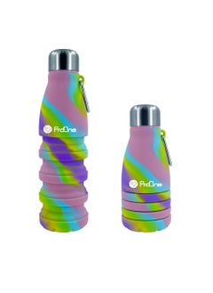 ProOne ProOne Collapsible Water Bottle, Reuseable BPA Free Silicone Foldable Water Bottles for Travel Gym Camping Hiking, Portable Leak Proof Sports Water Bottle with Carabiner 550mL  - Image 2