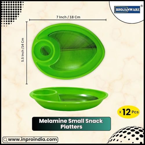 BHOJANWARE Stylish Designer Shape Melamine Serving Snacks Platter Set of 12 in Green Color- Perfect Addition to Your Kitchen Utensils and Plates Collection. - Image 2