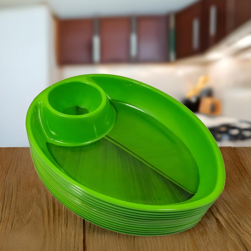 BHOJANWARE Stylish Designer Shape Melamine Serving Snacks Platter Set of 12 in Green Color- Perfect Addition to Your Kitchen Utensils and Plates Collection. - Image 5