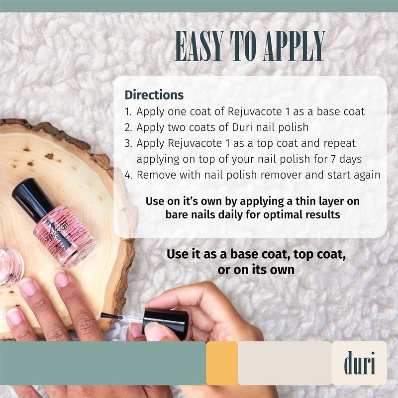 duri Rejuvacote 1 Nail Growth System - Original Maximum Strength Formula - Nail Strengthener and Nail Growth - Base and Top Coat - Pack of 2-0.45 fl. oz. - Image 5