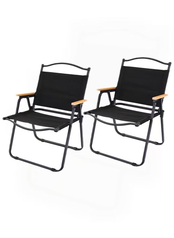 Generic - 2pcs Camping Chair Folding Chair Beach Picnic Seat Portable Fishing Chair with Solid Wood Armrest Black Oxford Cloth for Outdoor Garden Backyard Pool Picnic - Image 1