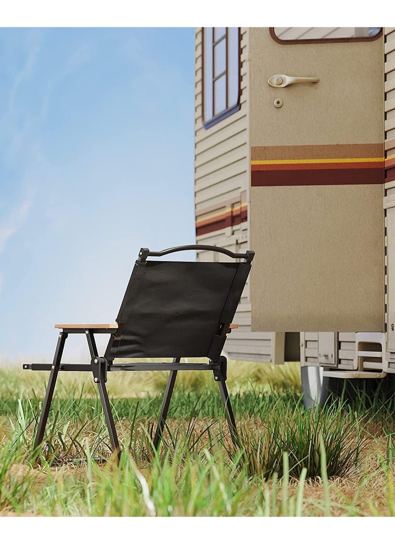 Generic - 2pcs Camping Chair Folding Chair Beach Picnic Seat Portable Fishing Chair with Solid Wood Armrest Black Oxford Cloth for Outdoor Garden Backyard Pool Picnic - Image 1