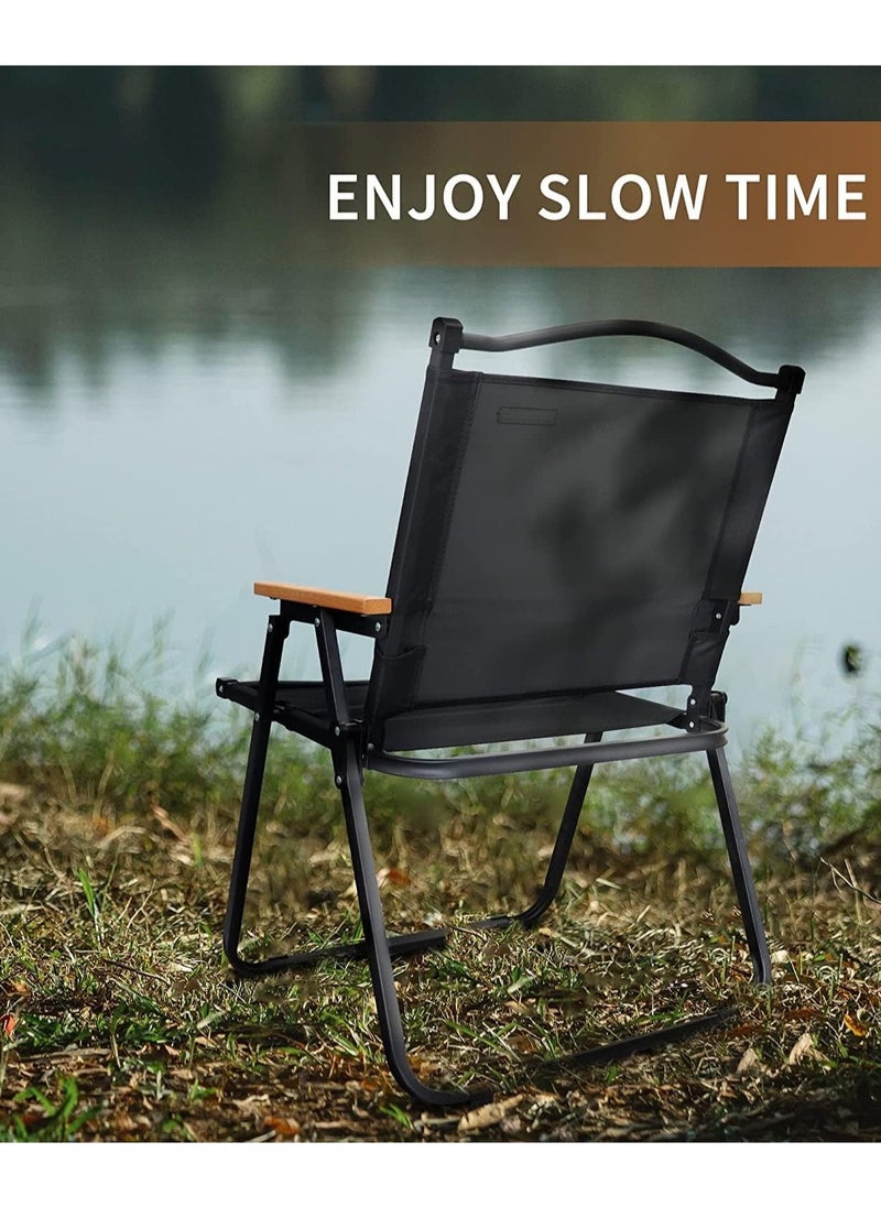 Generic - 2pcs Camping Chair Folding Chair Beach Picnic Seat Portable Fishing Chair with Solid Wood Armrest Black Oxford Cloth for Outdoor Garden Backyard Pool Picnic - Image 1