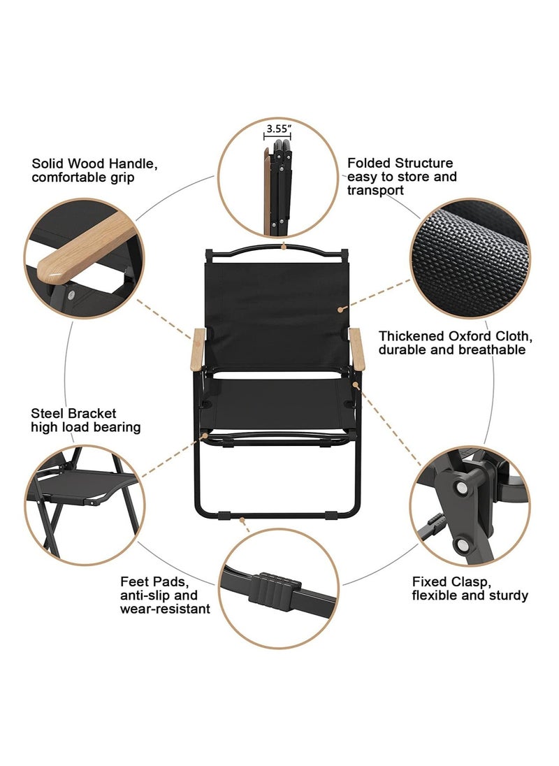 Generic - 2pcs Camping Chair Folding Chair Beach Picnic Seat Portable Fishing Chair with Solid Wood Armrest Black Oxford Cloth for Outdoor Garden Backyard Pool Picnic - Image 1