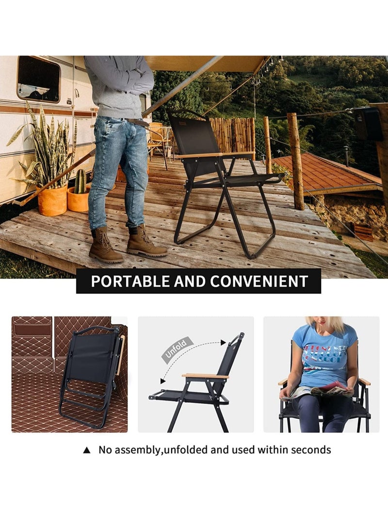 Generic - 2pcs Camping Chair Folding Chair Beach Picnic Seat Portable Fishing Chair with Solid Wood Armrest Black Oxford Cloth for Outdoor Garden Backyard Pool Picnic - Image 1