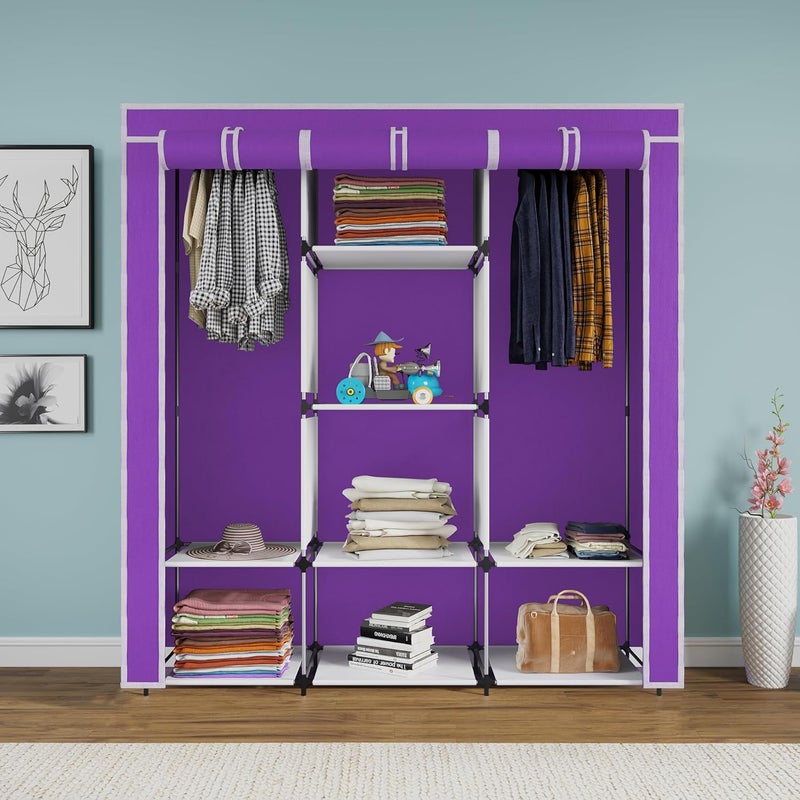 Whitecloud TRANSFORMING HOMES Whitecloud TRANSFORMING HOMES Collapsible Wardrobe Closet for Clothes Almira 2 Hanging Space 8 Shelves NonWoven Fabric 90 GSM 88230 Purple  - Image 2